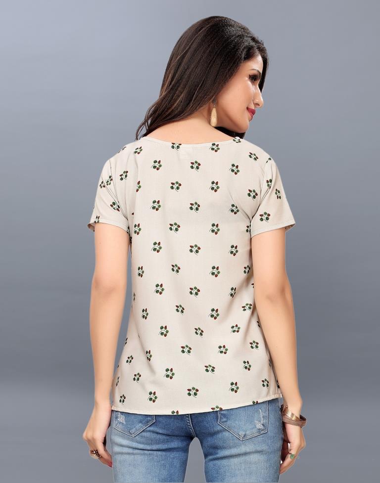 Beige Coloured Printed Crepe Tops 