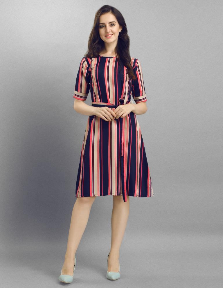 Valiant  Navy Blue Coloured Multi Lining Crepe Dress