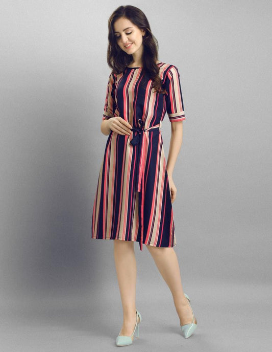 Valiant  Navy Blue Coloured Multi Lining Crepe Dress