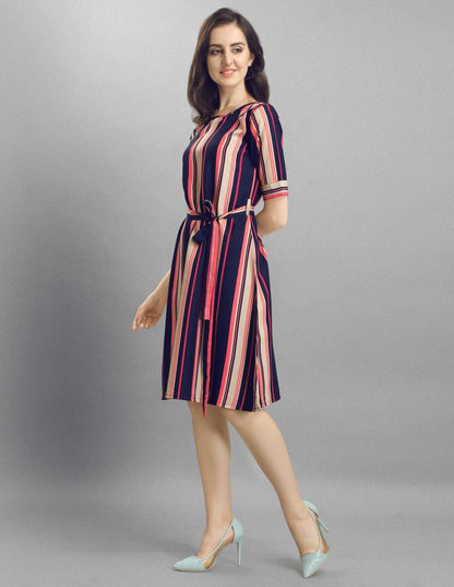 Valiant  Navy Blue Coloured Multi Lining Crepe Dress