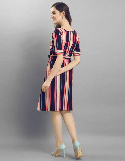 Valiant  Navy Blue Coloured Multi Lining Crepe Dress