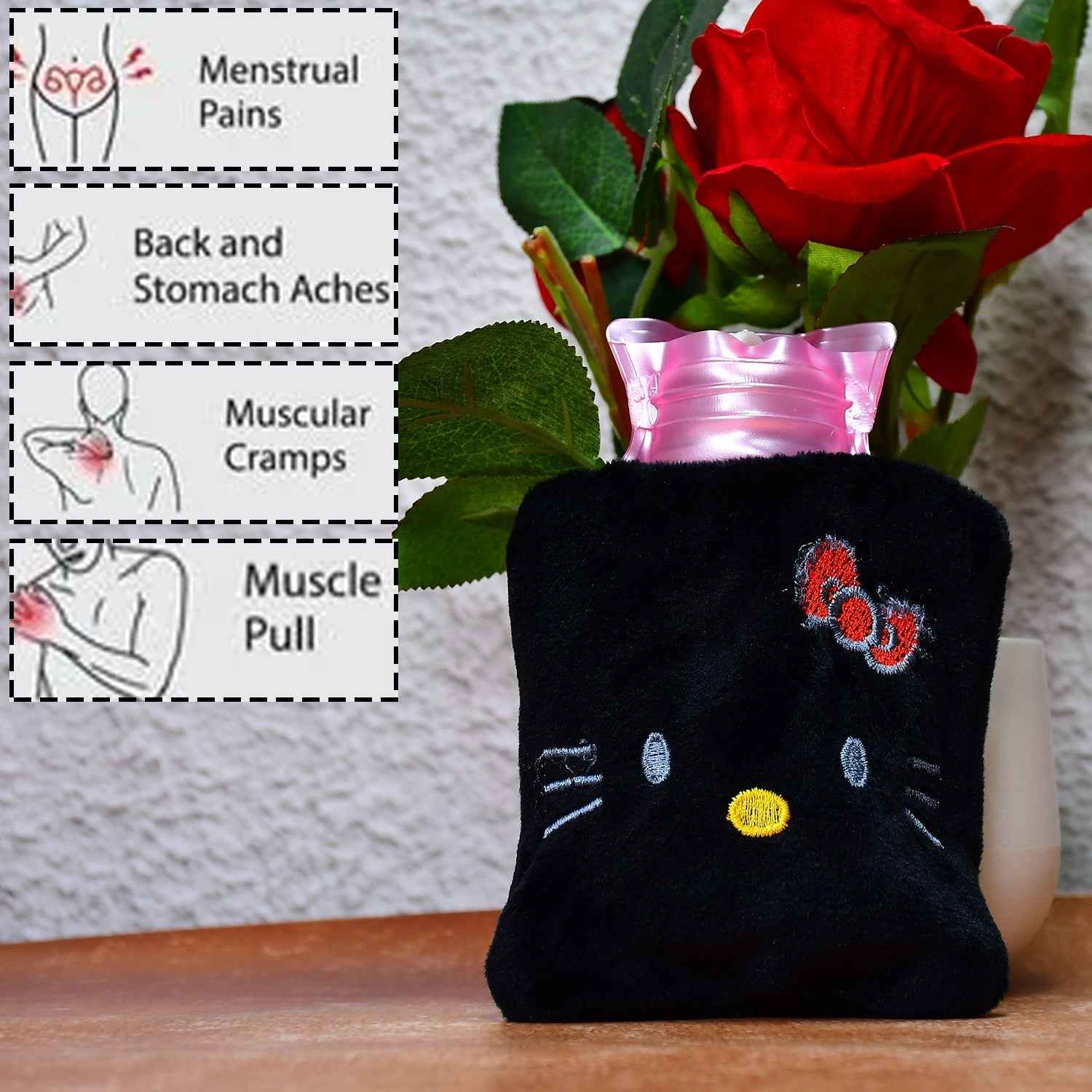 Black Hello Kitty Small Hot Water Bag with Cover – Pain Relief & Warmer
