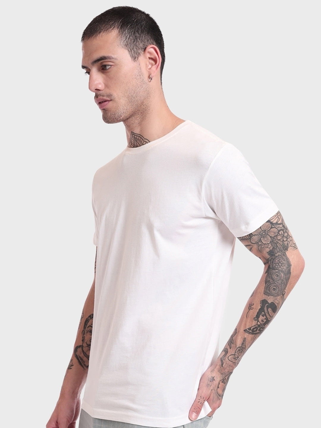 Men White Pure Cotton T-shirt