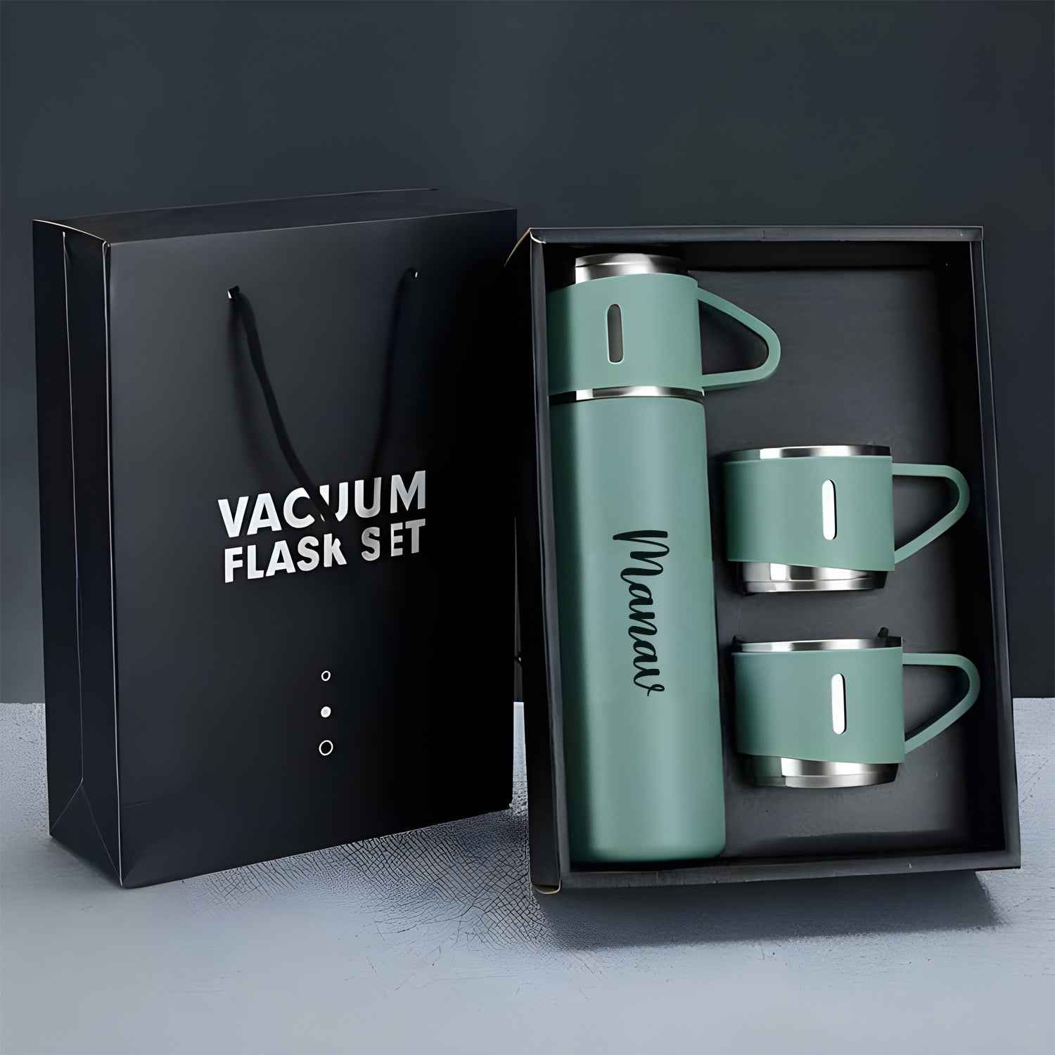 Customized Stainless Steel Vacuum Flask Set with 3 Cups – 500ML | Personalized Name Bottle Gift Combo for Boyfriend, Girlfriend, Employee