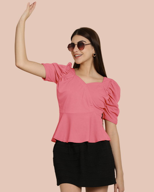 Puff Sleeve Pink Casual Top 