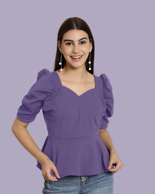 Puff Sleeve Purple Casual Top 