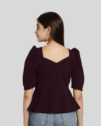 Puff Sleeve Wine Casual Top 