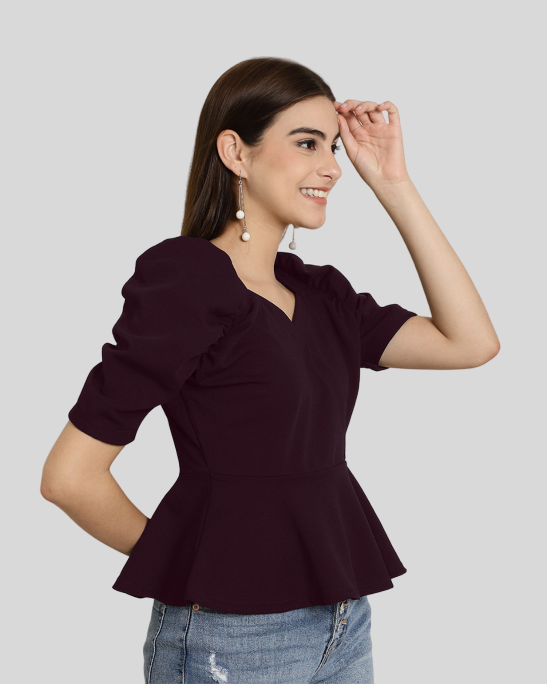 Puff Sleeve Wine Casual Top 