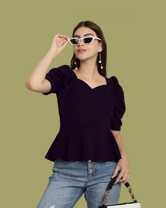 Puff Sleeve Black Casual Top 