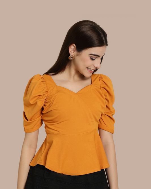 Puff Sleeve Yellow Casual Top 