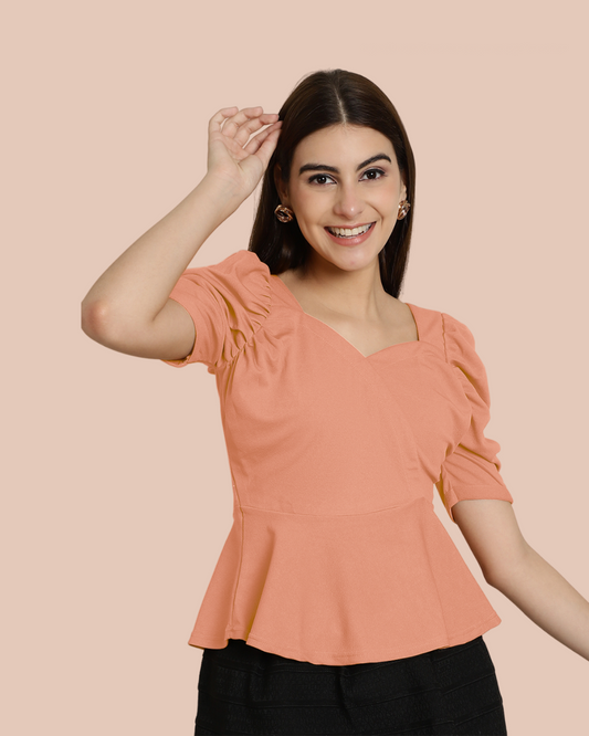 Puff Sleeve Peach Casual Top 