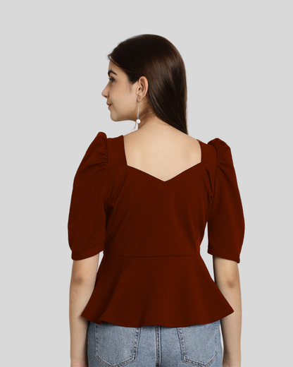 Puff Sleeve Maroon Casual Top 