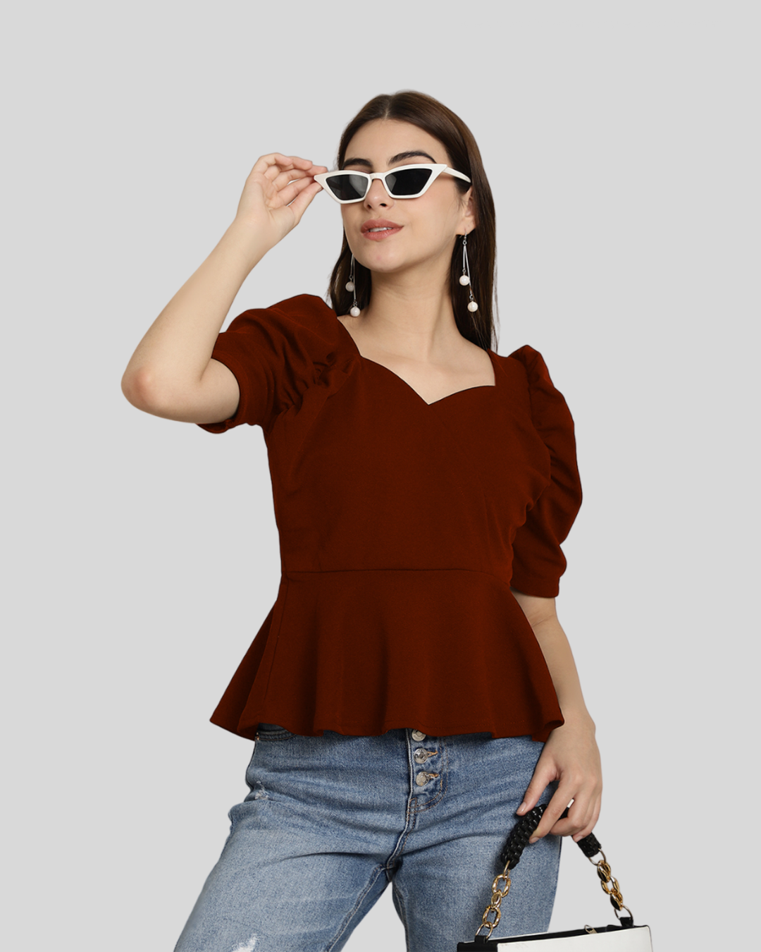 Puff Sleeve Maroon Casual Top 