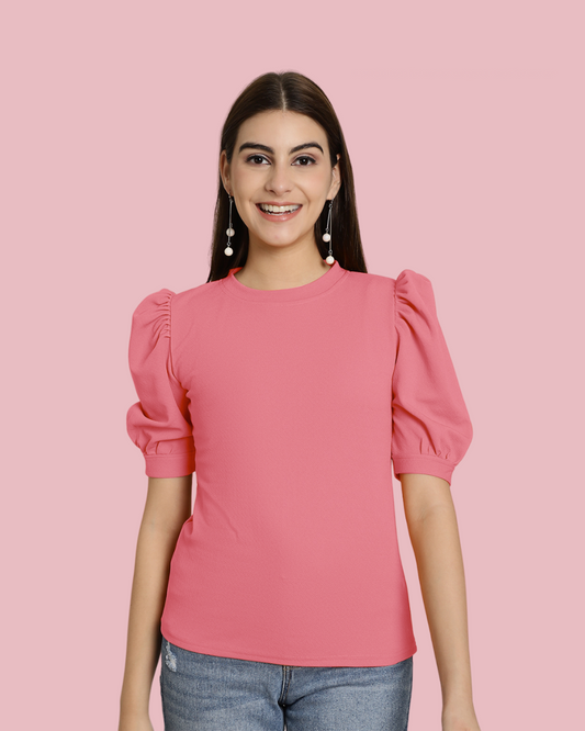 Elegant Pink Puff Sleeve Top 