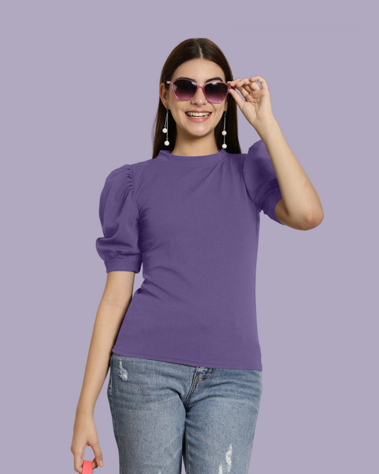 Elegant Purple Puff Sleeve Top 