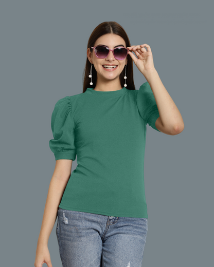 Elegant Green Puff Sleeve 