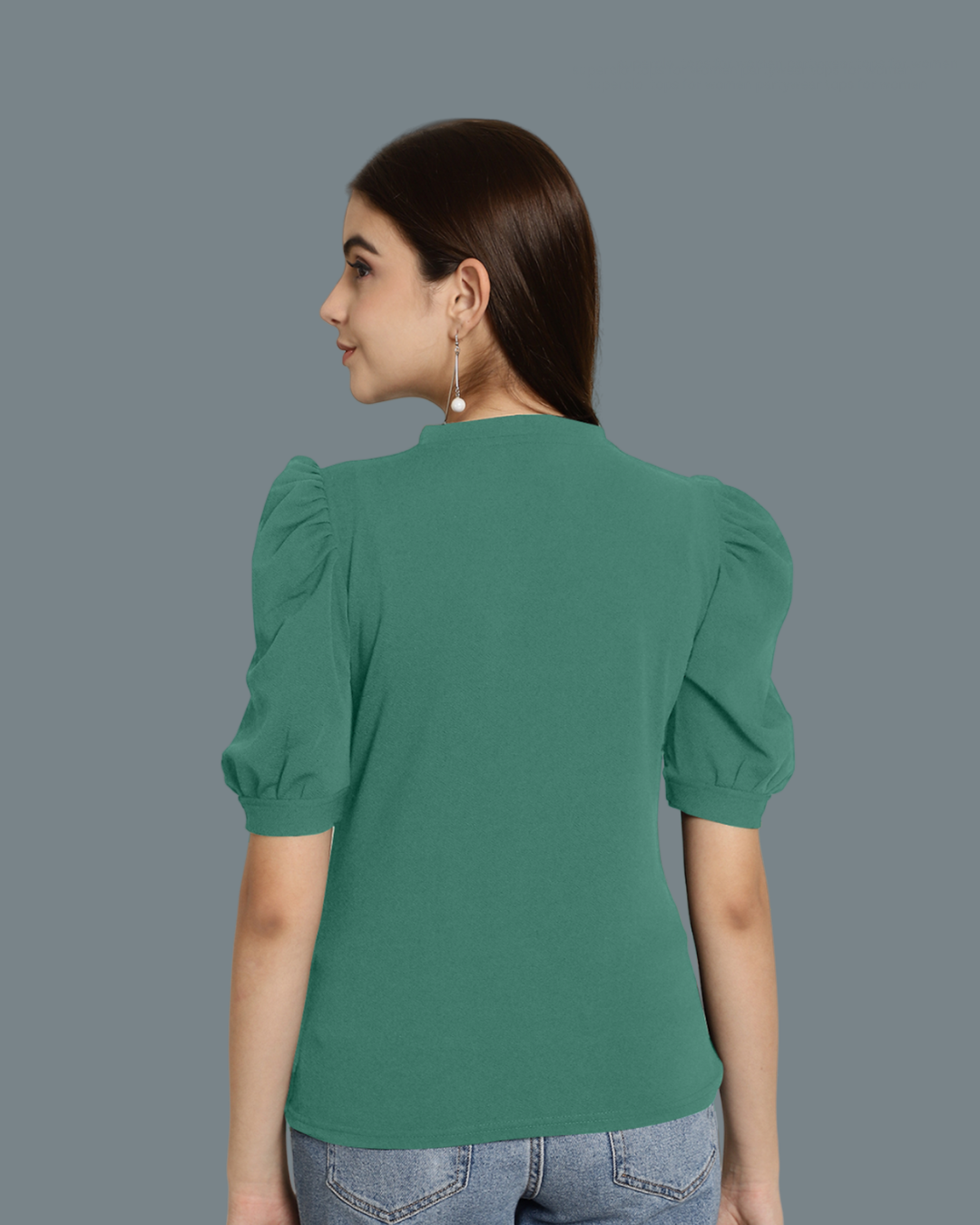 Elegant Green Puff Sleeve 