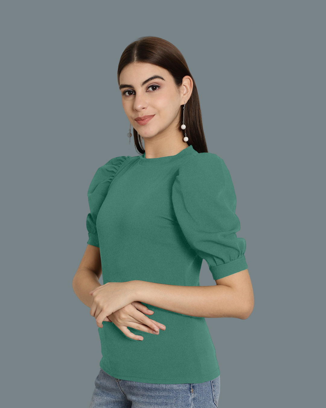 Elegant Green Puff Sleeve 