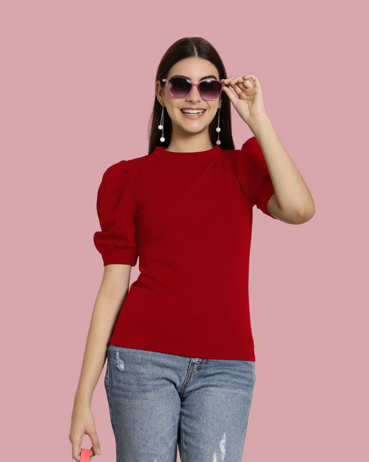 Elegant Red Puff Sleeve Top 