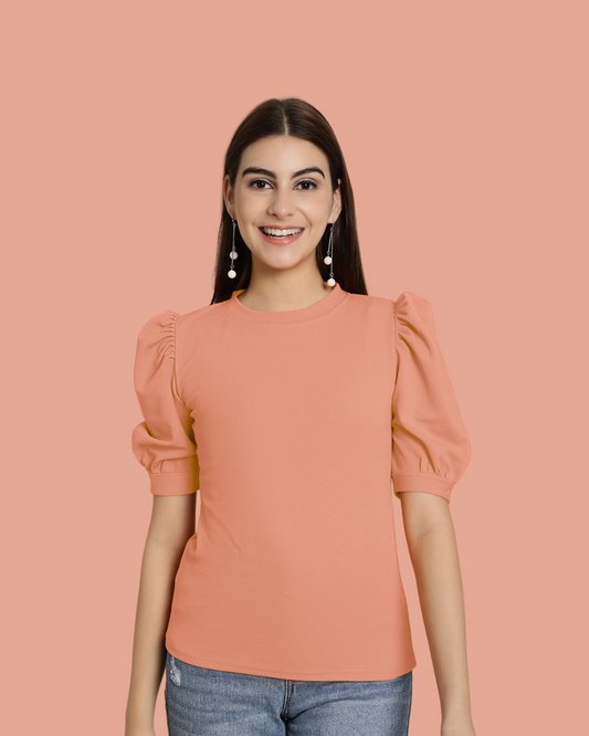 Elegant Peach Puff Sleeve Top 