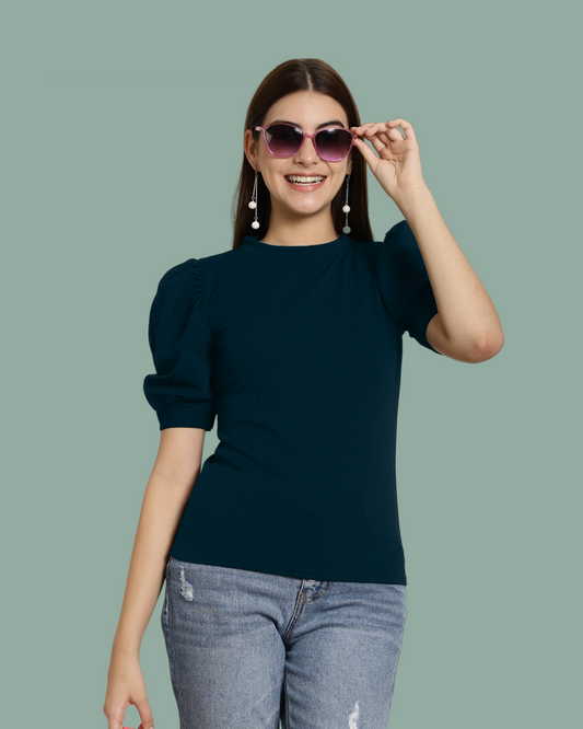 Elegant Teal Puff Sleeve Top 