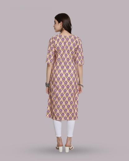 Soft Beige and Violet Bloom Kurta 