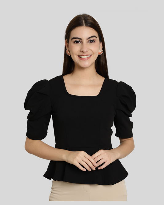 Stylish Solid Black Top 