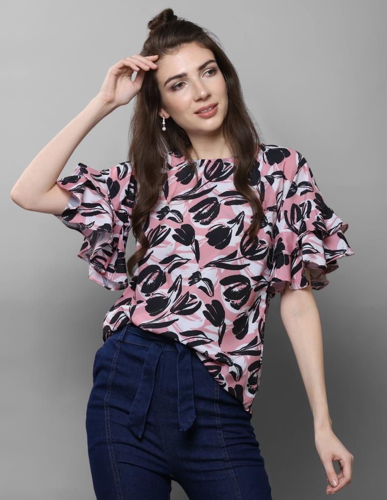 Amazing Pink Coloured Printed Crepe Tops 