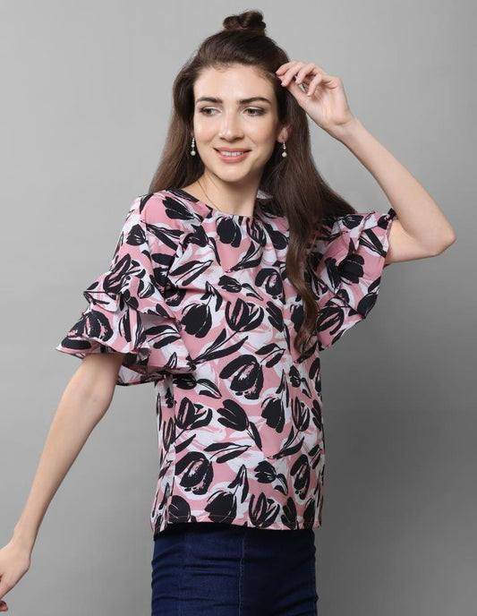 Amazing Pink Coloured Printed Crepe Tops 