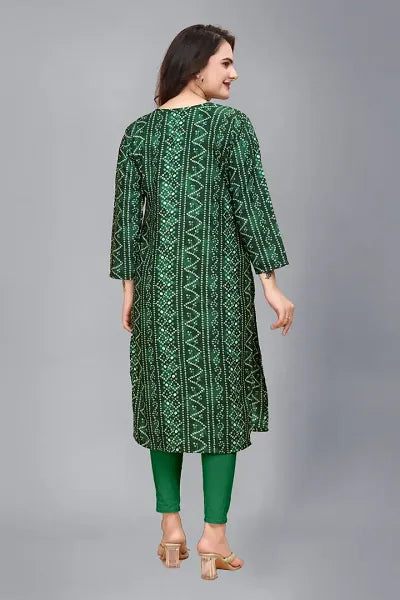 Stylish Green Crepe Printed Stitched Kurta For Women