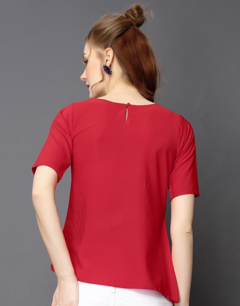 Modish Red Coloured Plain Crepe Tops 