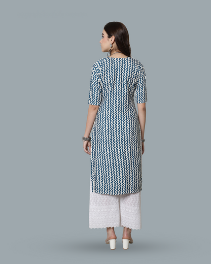 Blue Wave Zigzag Printed Kurta 