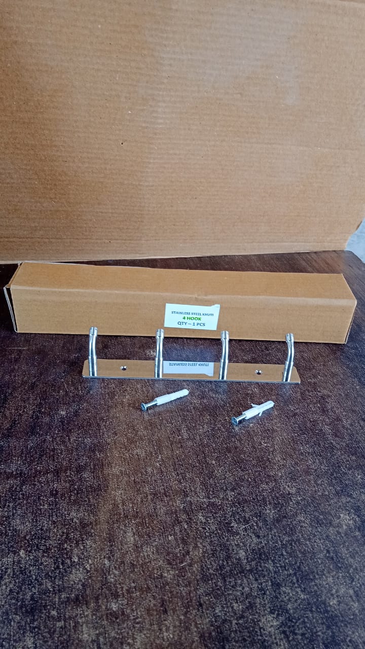 Stainless Steel Wall Mounted Coat 4 Hook Rack (20x3 / 1 Pc)