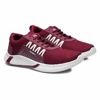 Stylish Maroon Mesh Self Design Sports Shoes For Men