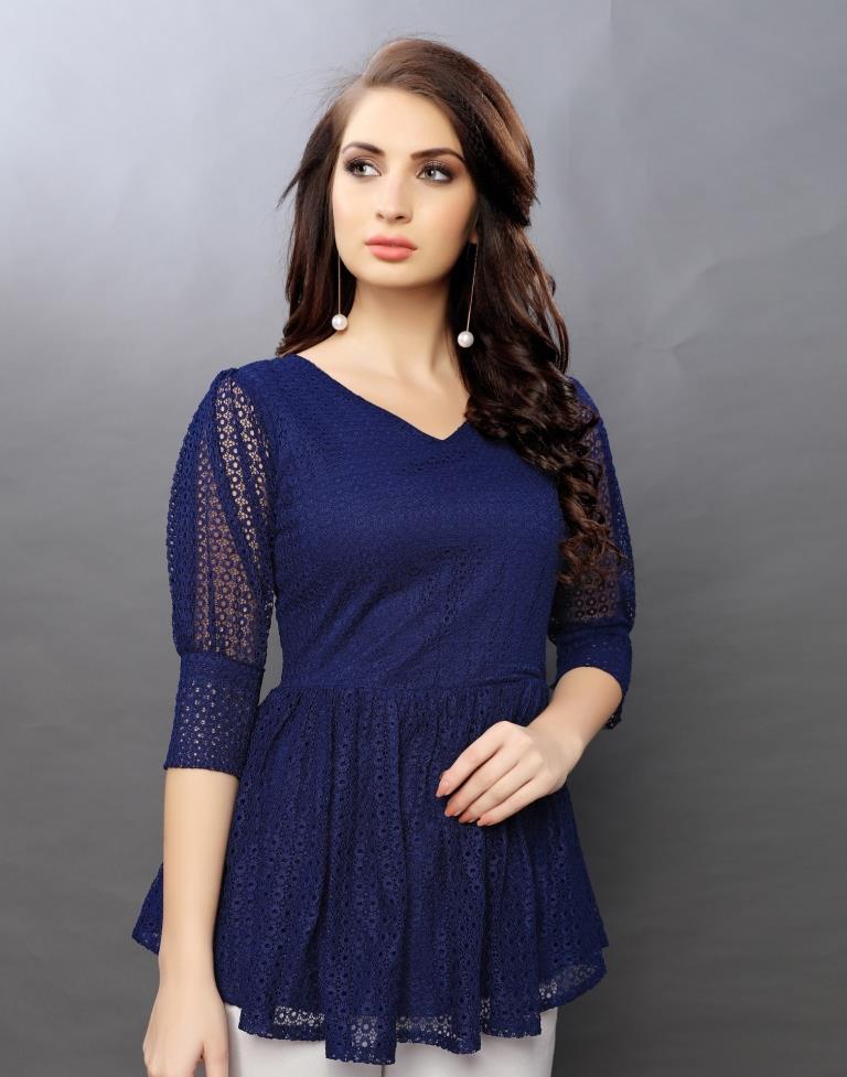 Ravishing Navy Blue Coloured Net Russell Net Tops 