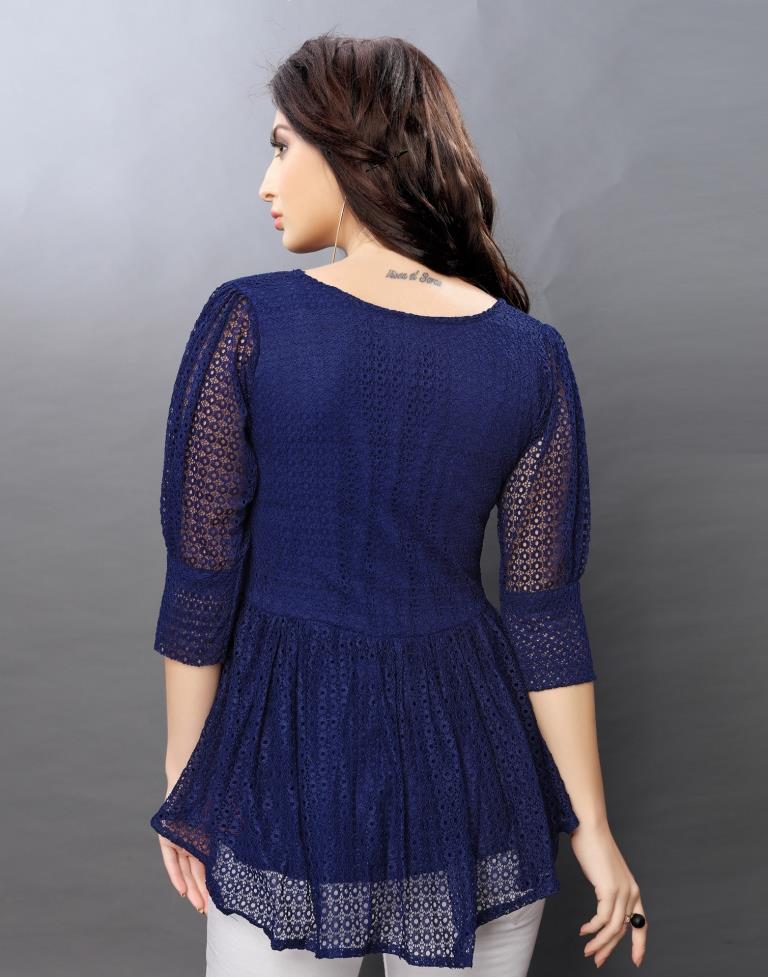 Ravishing Navy Blue Coloured Net Russell Net Tops 