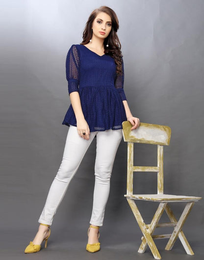 Ravishing Navy Blue Coloured Net Russell Net Tops 