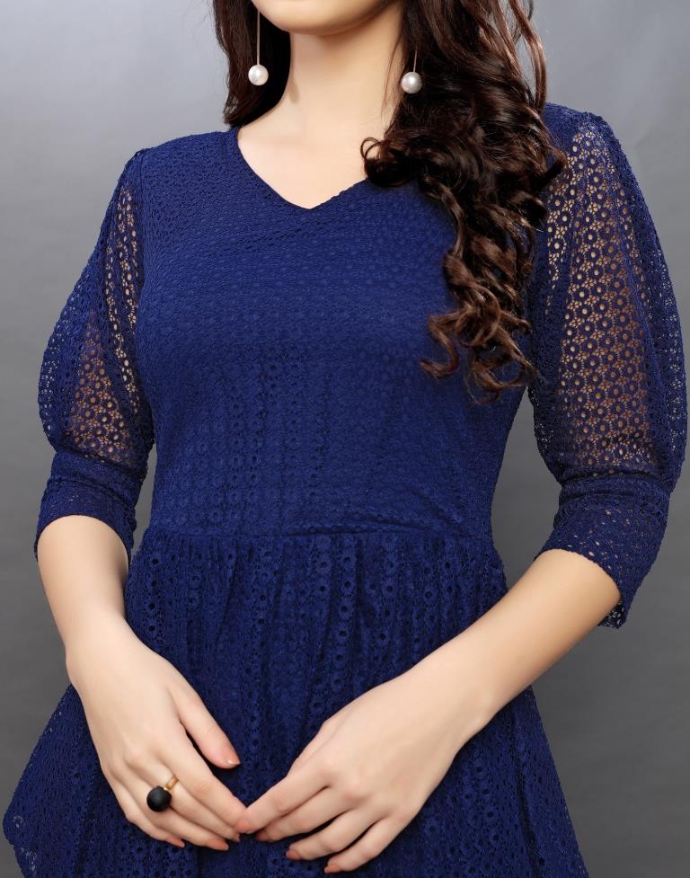 Ravishing Navy Blue Coloured Net Russell Net Tops 