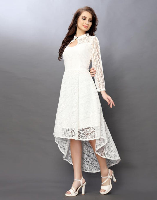 Majestic White Coloured Net Russell Net Dress