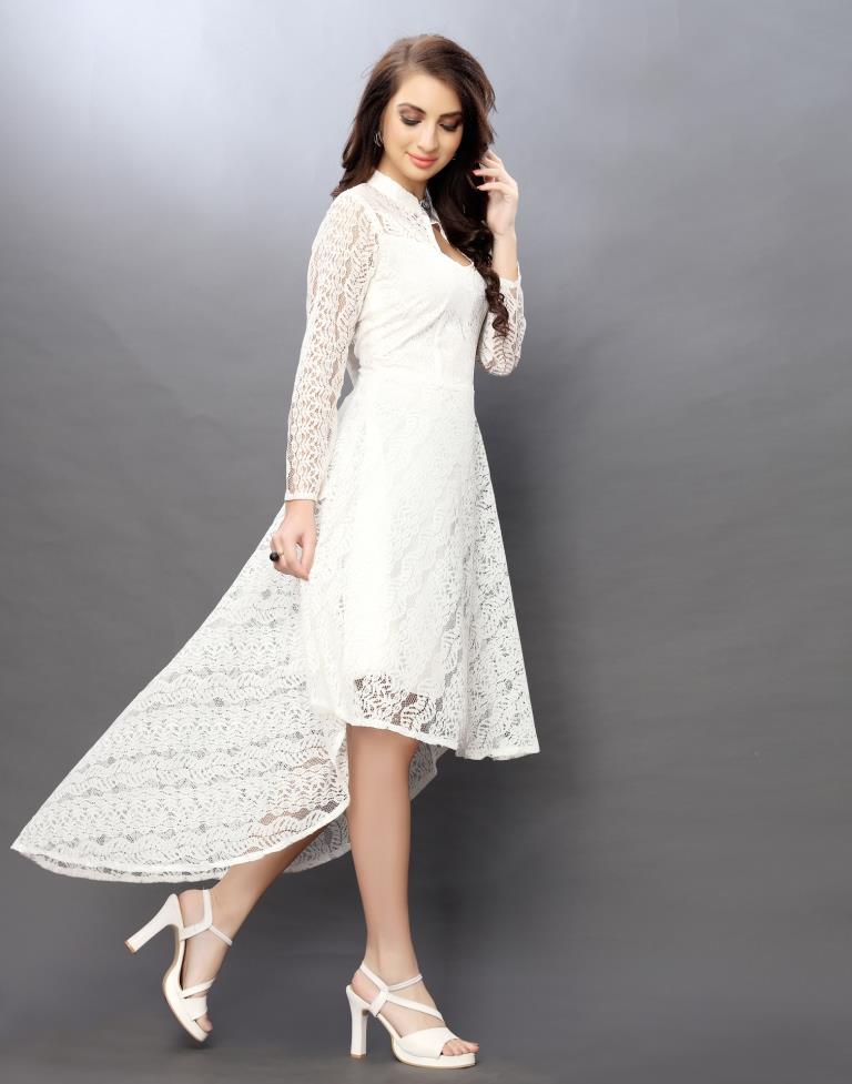 Majestic White Coloured Net Russell Net Dress