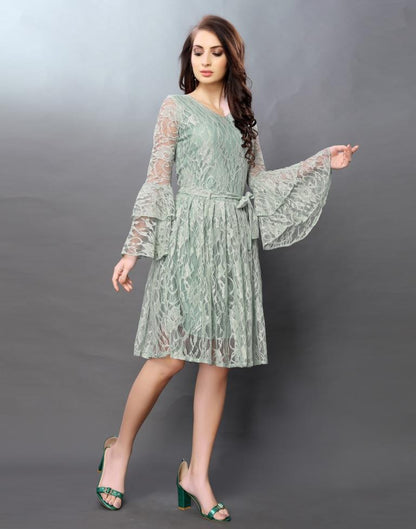 Sensuous Aqua Green Coloured Net Russell Net Dress