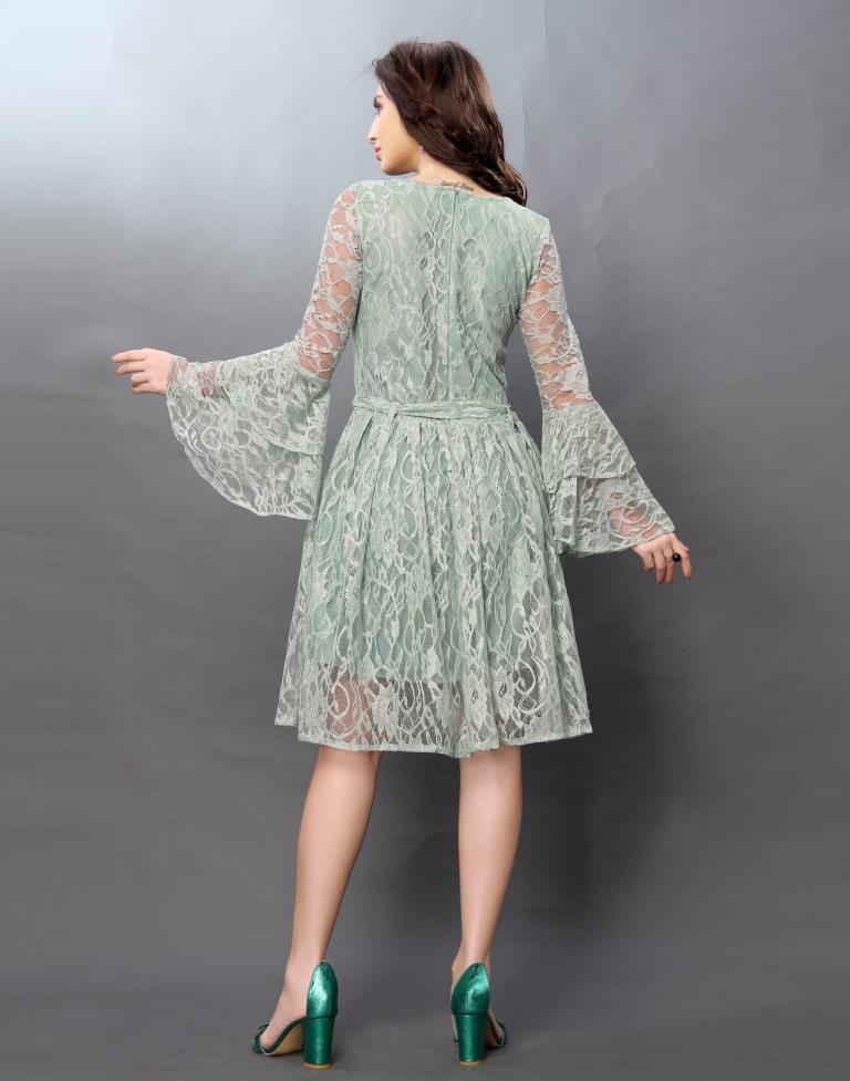 Sensuous Aqua Green Coloured Net Russell Net Dress