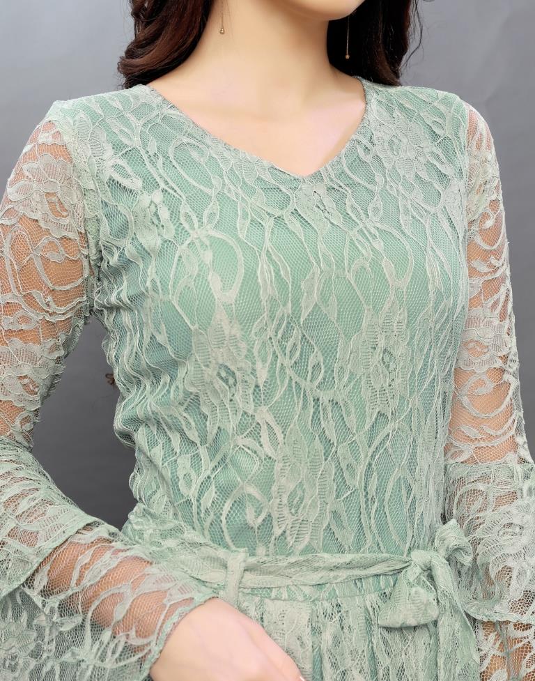 Sensuous Aqua Green Coloured Net Russell Net Dress