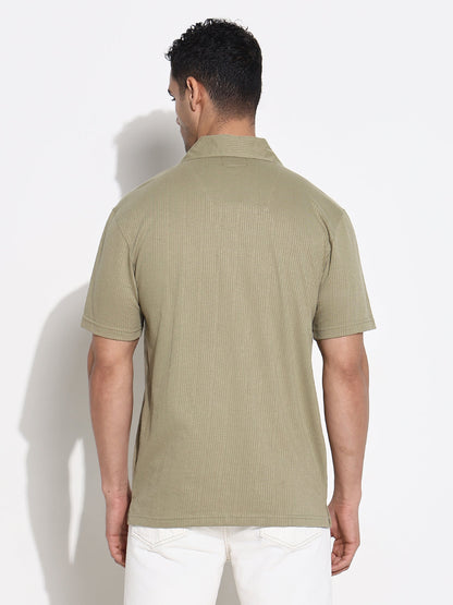 Men Olive Solid Cuban Collar Shirt