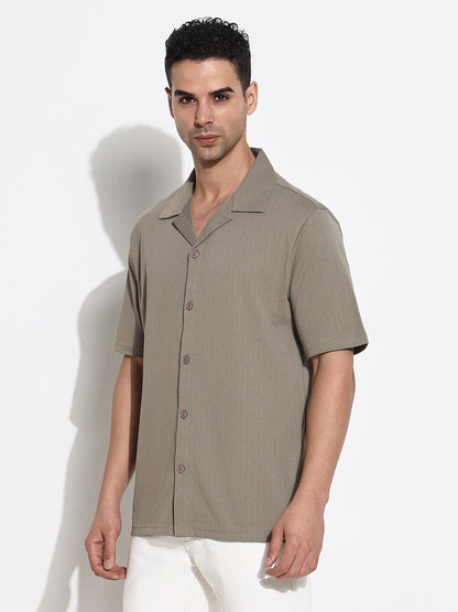 Men Olive Solid Cuban Collar Shirt