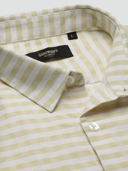 Men Spread Collar Checked Slim Fit Yellow Shirt