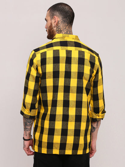 Men Yellow Checked Shacket