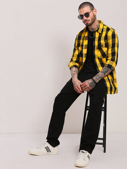 Men Yellow Checked Shacket