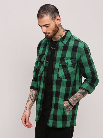 Men Green Checked Shacket