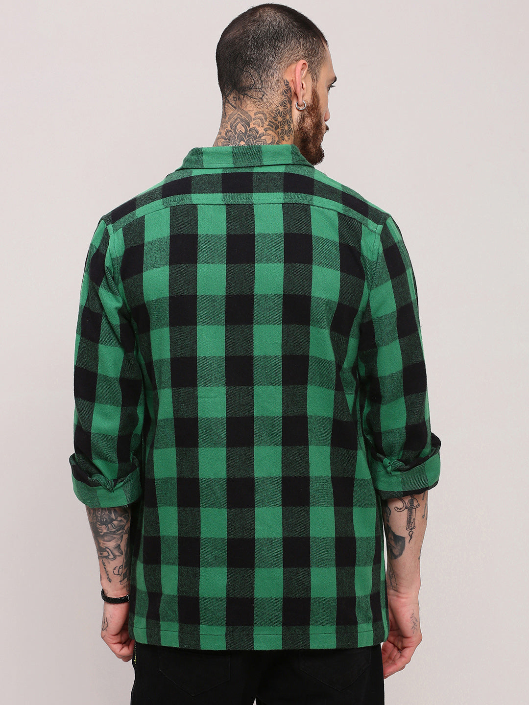 Men Green Checked Shacket